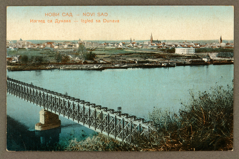 Novi Sad from the Danube, road-railway bridge 1923